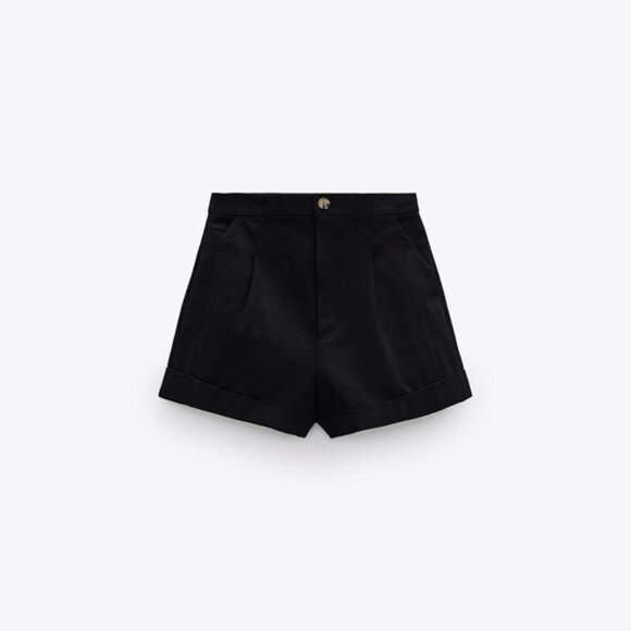 Black Zara Twill Pleated Cuffed Hem Shorts (NWT)